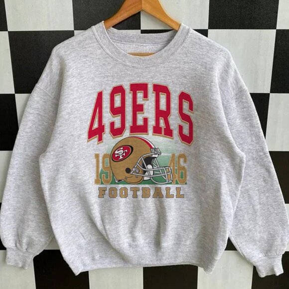 Gildan Tops - San Francisco Football Vintage Sweatshirt, 49ers Football Sweater Retro Fan Ash